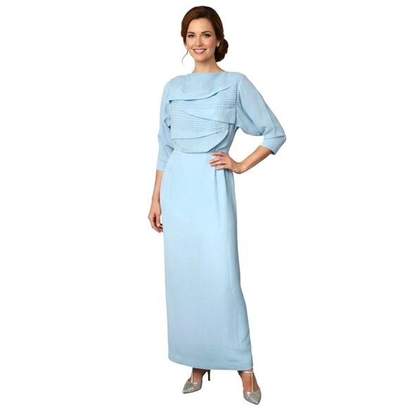 Vintage Dresses & Skirts - VTG  Handmade Light Blue Maxi Gown Dress Pleated Layered Bodice Billow Sleeve